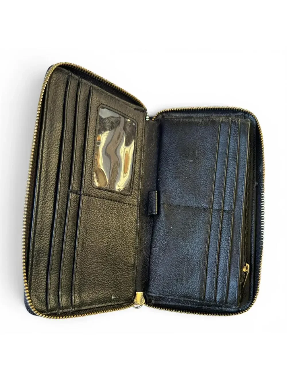 Steve Madden Large Black Pleather Wallet Bifold Gold Colored Hardware GC
